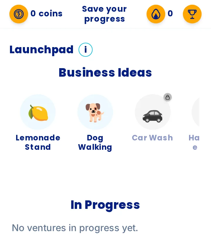 Launchpad Business Ideas screen